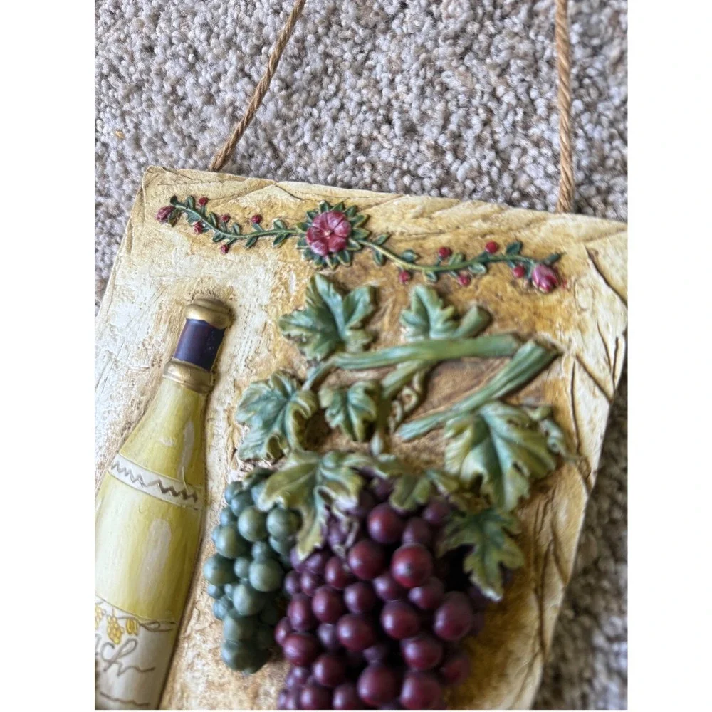 Tile‎ Wine Bottle Grapes Wall Decor Kitchen Art Italian Tuscan Style Hanging